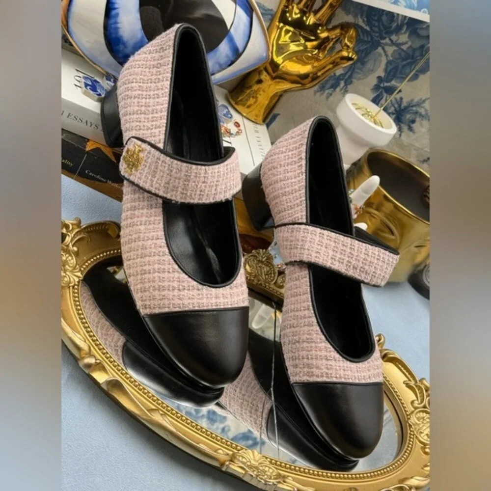 🆕 TORY BURCH 🧿 NWOB Mary Jane Heeled Ballet Flat, Pink Tweed, Sz 7.5 *SAMPLE*